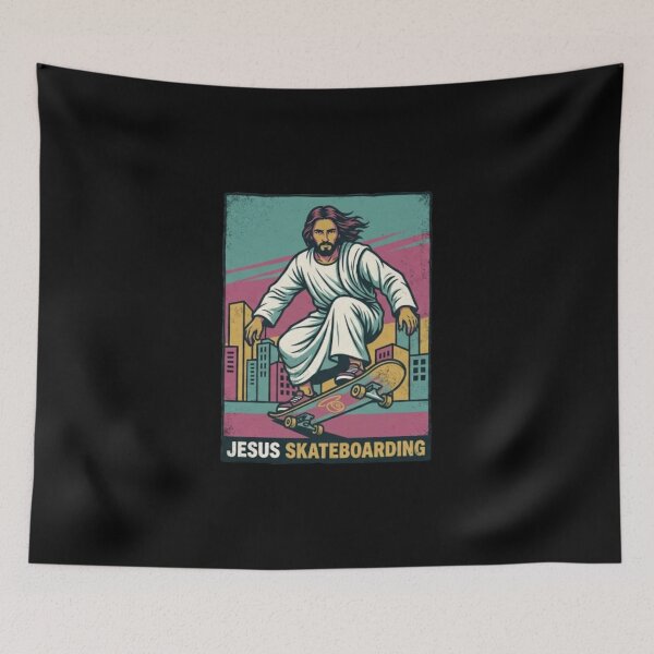 Item preview, Skateboarding - Funny Christian Skateboarding Humor Sarcastic Jesus Skating Longboard designed and sold by Sloyar.