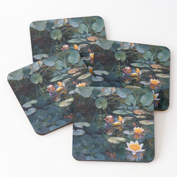 Item preview, A Mandarin Duck gliding across a lily pond, Birds in Motion designed and sold by CDC40.
