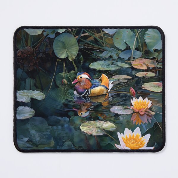 Item preview, A Mandarin Duck gliding across a lily pond, Birds in Motion designed and sold by CDC40.