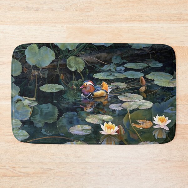 Item preview, A Mandarin Duck gliding across a lily pond, Birds in Motion designed and sold by CDC40.