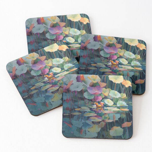 Item preview, A Mandarin Duck gliding across a lily pond, Birds in Motion designed and sold by CDC40.