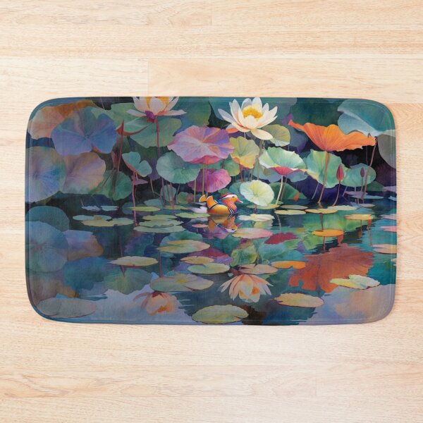 Item preview, A Mandarin Duck gliding across a lily pond, Birds in Motion designed and sold by CDC40.