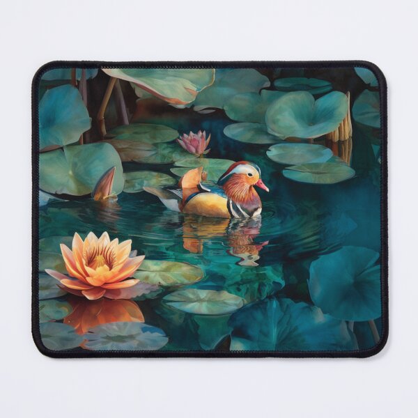 Item preview, A Mandarin Duck gliding across a lily pond, Birds in Motion designed and sold by CDC40.