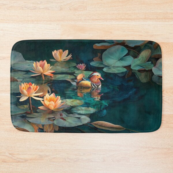 Item preview, A Mandarin Duck gliding across a lily pond, Birds in Motion designed and sold by CDC40.