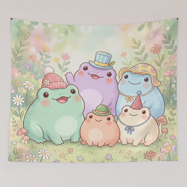 Item preview, Cute Frogs with Cute Hats | Whimsical Kawaii Illustration designed and sold by Moonlily Tavern.