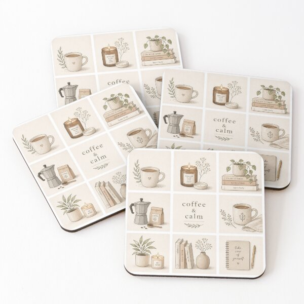 Item preview, Coffee & Calm | Soft Aesthetic Self-Care Grid Illustration designed and sold by Aspecthub.