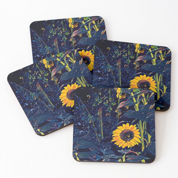 Item preview, Impressionist Sunflower Night Garden Moody Blue Digital Painting designed and sold by BalkanBloom.