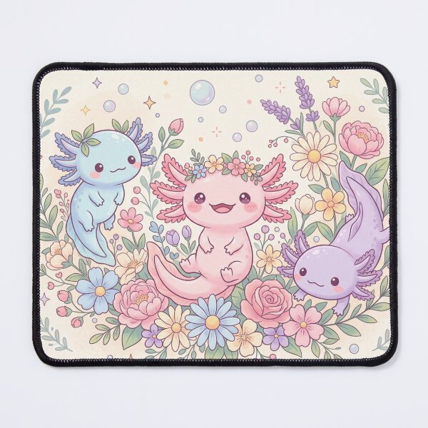 Item preview, Cute Axolotls with Flowers | Whimsical Kawaii Illustration designed and sold by Moonlily Tavern.