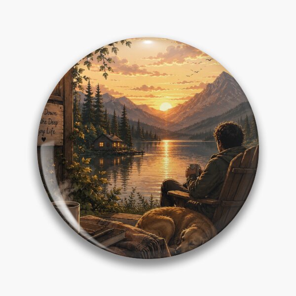 Item preview, Slow Down Cabin Lake Sunset Art designed and sold by YogiCodeLab.