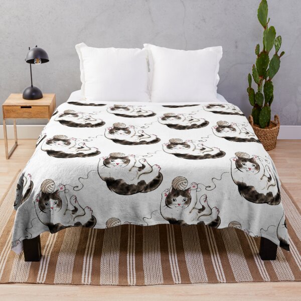 Item preview, Cute Black and White Cat Playing with Wool Ball designed and sold by OpusTwo.