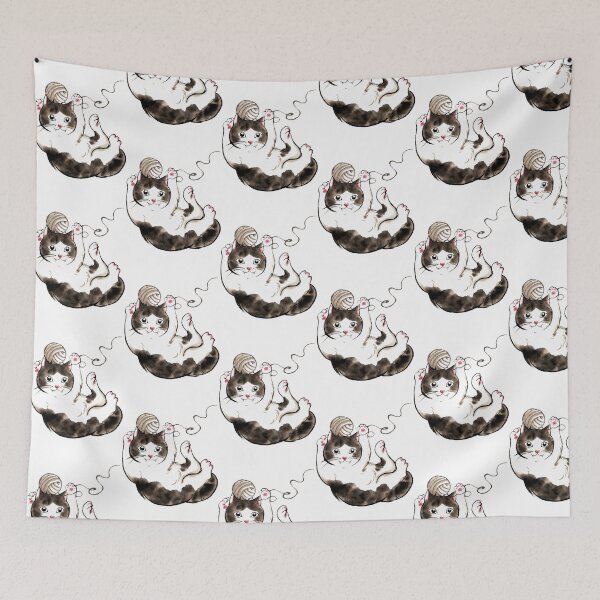 Item preview, Cute Black and White Cat Playing with Wool Ball designed and sold by OpusTwo.