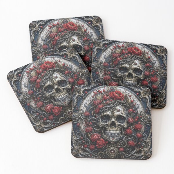 Item preview, Clockwork Calaveras - Red Peonies designed and sold by Wolffestone Studios.