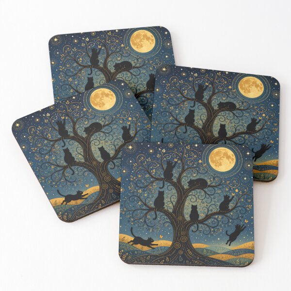 Item preview, Wandering Playful Silhouette Cats Under the Moonlight designed and sold by Mindworx21.