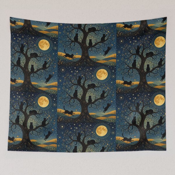 Item preview, Wandering Playful Silhouette Cats Under the Moonlight designed and sold by Mindworx21.