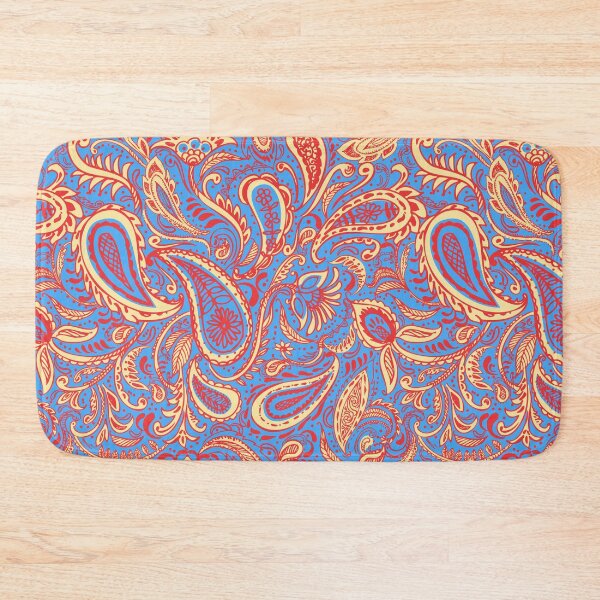 Item preview, Pink and yellow paisley pattern on blue designed and sold by bokasin.