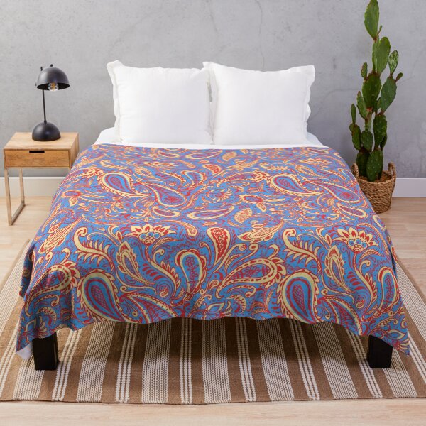 Item preview, Pink and yellow paisley pattern on blue designed and sold by bokasin.