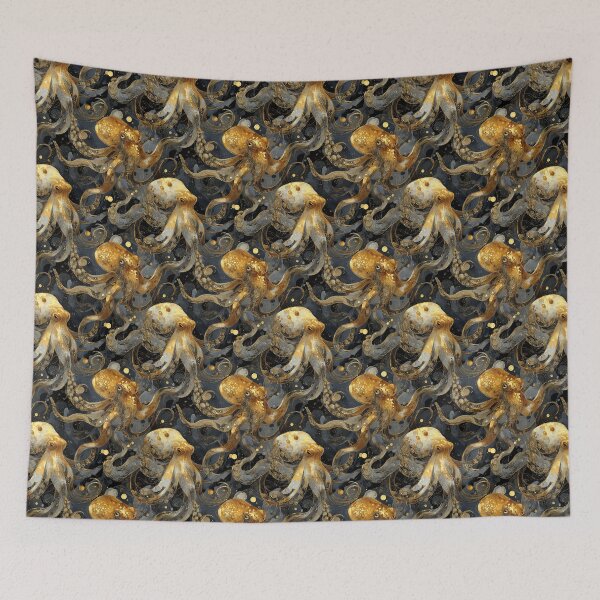 Item preview, golden octopus marine pattern designed and sold by Abizola.