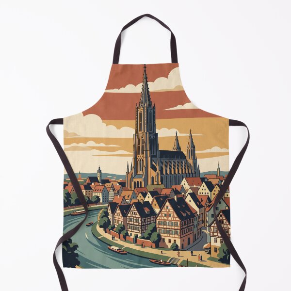 Aperçu de l'œuvre Affiche de voyage vintage d'Ulm, Allemagne – Art du Danube et de la cathédrale d'Ulm créée et vendue par Bomax121.
