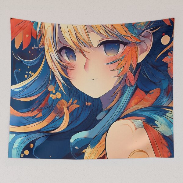Item preview, Ethereal Blue & Orange Anime Girl - Vibrant Fantasy designed and sold by Outlet Raloel.
