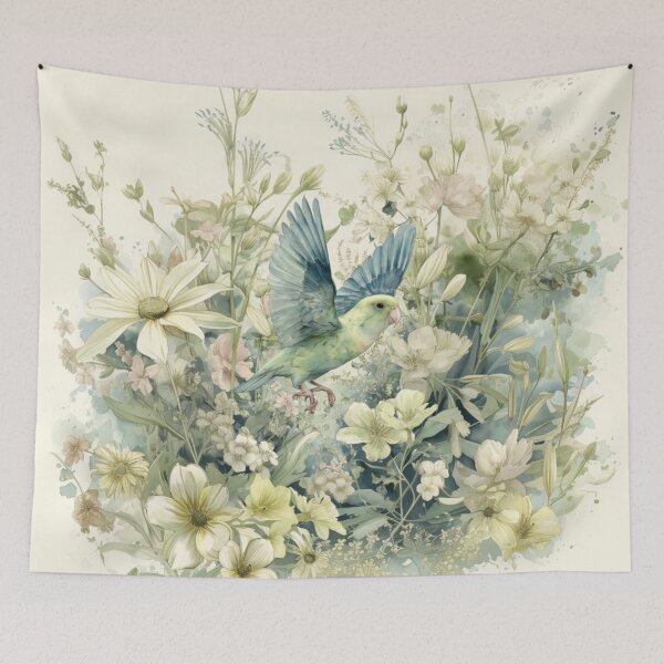 Item preview, A Parrotlet flying through a spring garden, Birds in Motion designed and sold by CDC40.