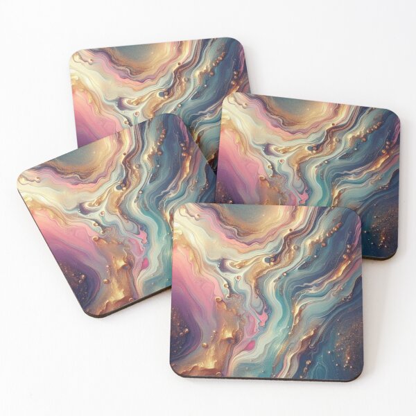 Item preview, fluid abstract art marbled pastel and gold glitter designed and sold by cathygwen.