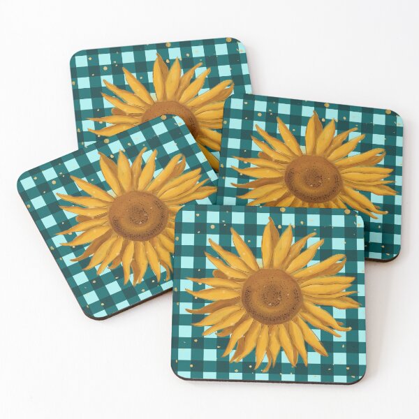 Item preview, Sunflower on gingham, autumn - teal designed and sold by OhNoNotAgain42.