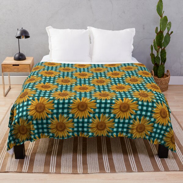 Item preview, Sunflower on gingham, autumn - teal designed and sold by OhNoNotAgain42.
