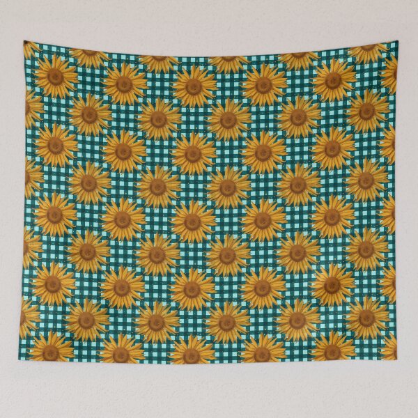 Item preview, Sunflower on gingham, autumn - teal designed and sold by OhNoNotAgain42.