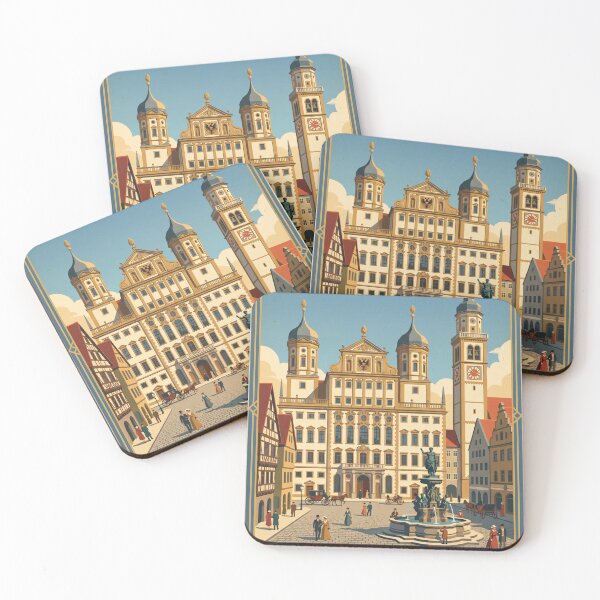 Item preview, Augsburg Germany Vintage Travel Poster – Rathaus & Perlach Tower Art designed and sold by Bomax121.