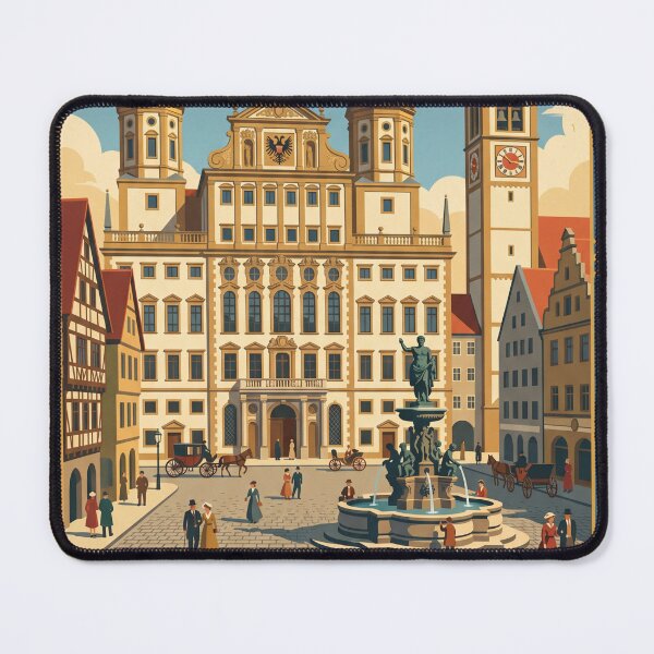 Item preview, Augsburg Germany Vintage Travel Poster – Rathaus & Perlach Tower Art designed and sold by Bomax121.