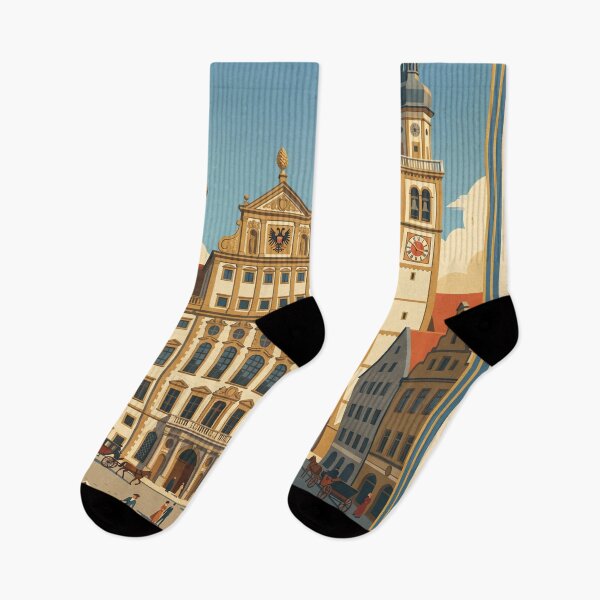 Item preview, Augsburg Germany Vintage Travel Poster – Rathaus & Perlach Tower Art designed and sold by Bomax121.