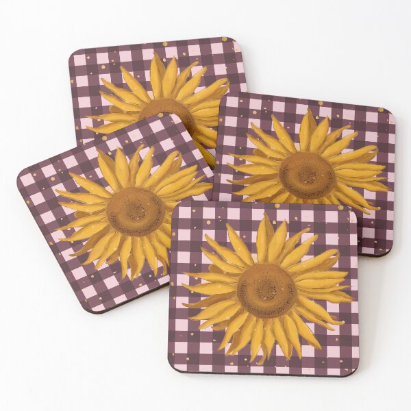 Item preview, Sunflower on gingham, autumn - aubergine, dusty plum designed and sold by OhNoNotAgain42.