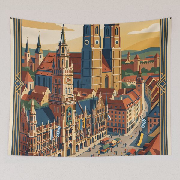 Item preview, Munich Germany Vintage Travel Poster – Marienplatz & Frauenkirche Art designed and sold by Bomax121.