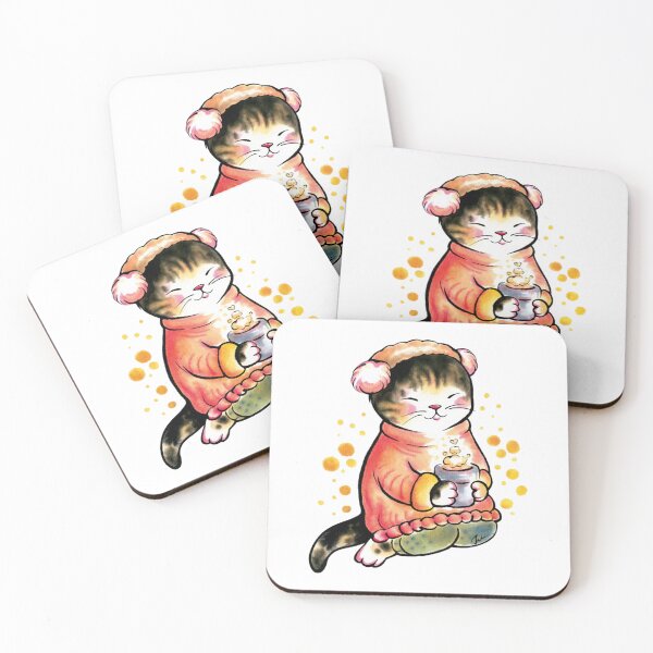Item preview, Cozy Winter Cat with Sweet Hot Drink Art designed and sold by OpusTwo.
