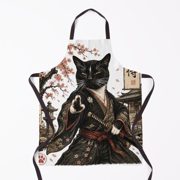 Item preview, Neko Samurai – Black Cat Warrior of the Sakura Garden designed and sold by kaeswustudio.