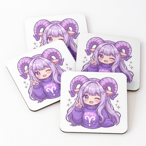 Item preview, Pegatina de chica Aries adorable | Arte astrológico de anime kawaii chibi | Personaje Aries morado designed and sold by MysticPurpleHue.