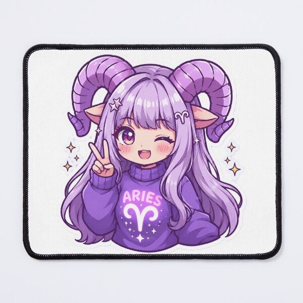 Item preview, Cute Aries Zodiac Girl Sticker | Kawaii Chibi Anime Astrology Art | Purple Aries Character designed and sold by MysticPurpleHue.