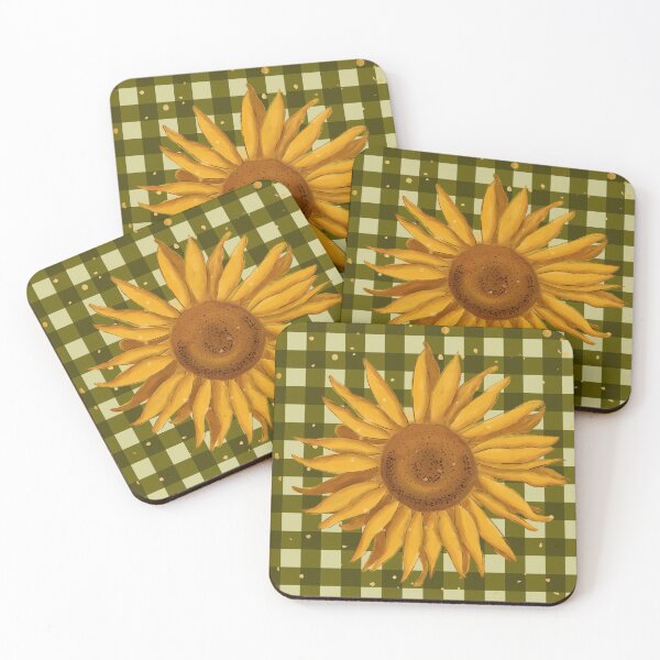 Item preview, Sunflower on gingham, autumn - olive green designed and sold by OhNoNotAgain42.