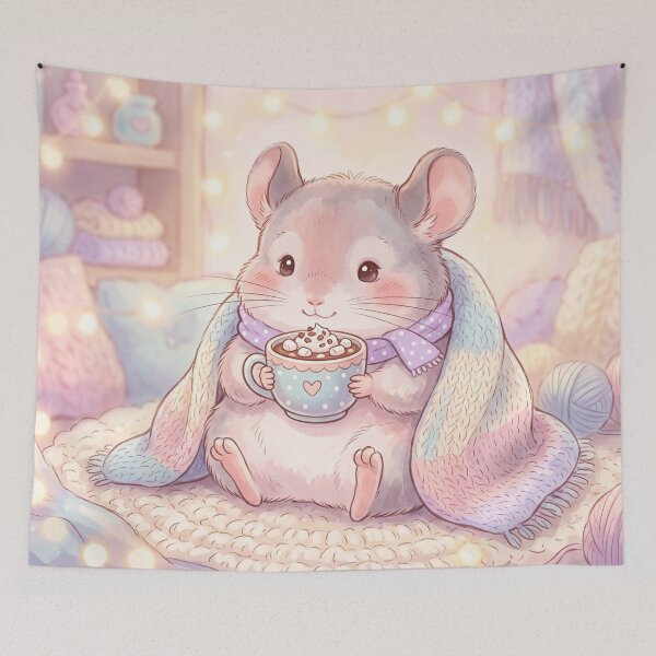 Item preview, Cute Chinchilla With Hot Cocoa | Whimsical Kawaii Illustration designed and sold by Moonlily Tavern.