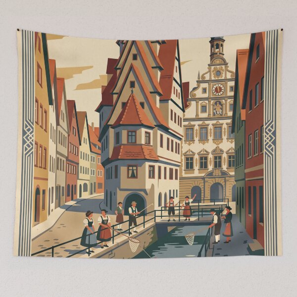 Item preview, Memmingen Germany Vintage Travel Poster – Fishermen's Day & Old Town Art designed and sold by Bomax121.