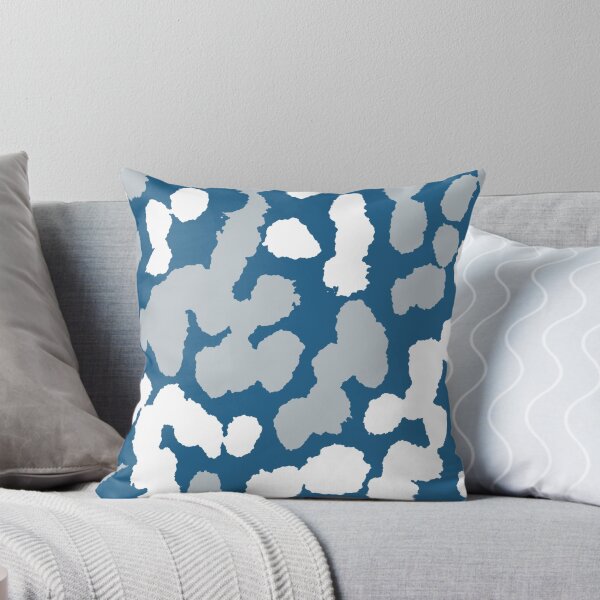 Item preview, Prussian Blue and Slate Grey Splashes | Graphic Modern Spot Throw Pillow designed and sold by Peaceful Lotus Home Design.