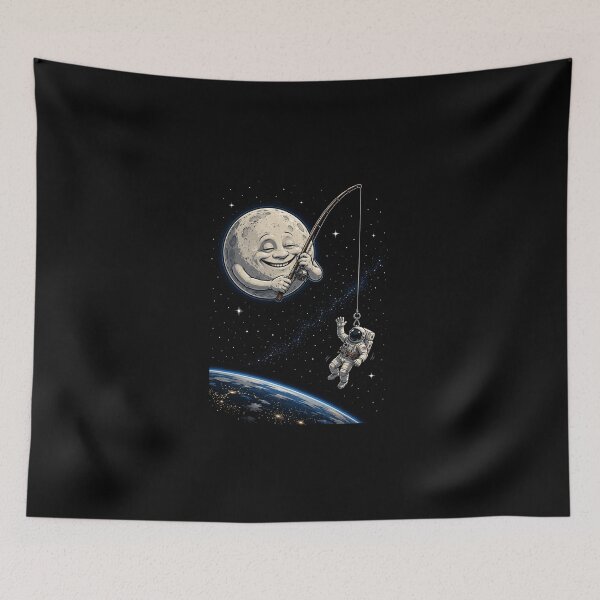 Item preview, Moon Catching an Astronaut | Funny Space Cartoon T-Shirt designed and sold by DogLord.