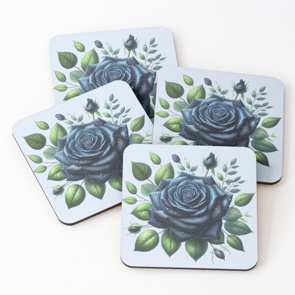 Item preview, Dark Blue Rose with Water Drops Floral Illustration designed and sold by SweetLilith.