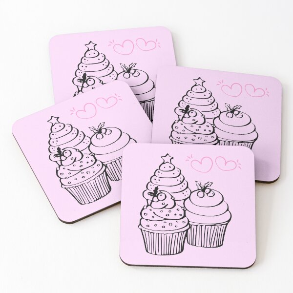 Item preview, Cute Cupcakes with Hearts Hand Drawn Line Art Illustration designed and sold by ranivibes008.
