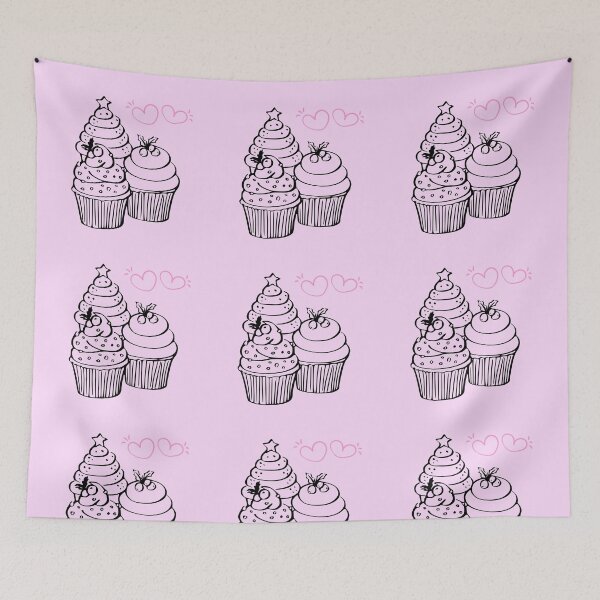 Item preview, Cute Cupcakes with Hearts Hand Drawn Line Art Illustration designed and sold by ranivibes008.