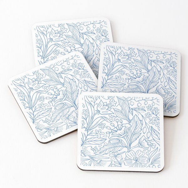 Item preview, Blue Botanical Floral Line Art Pattern flower pattern designed and sold by Mypixieart.