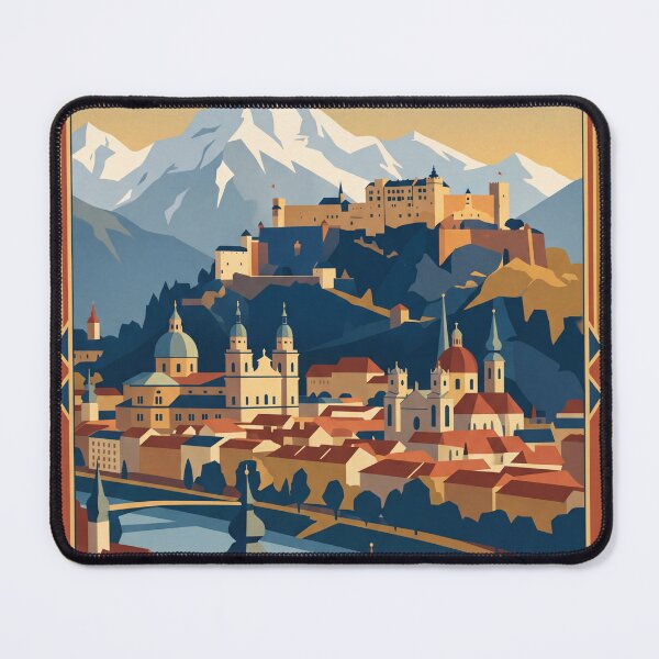 Item preview, Salzburg Austria Vintage Travel Poster – Hohensalzburg Fortress & Old Town Art designed and sold by Bomax121.