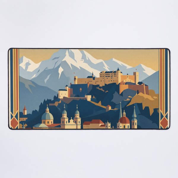 Item preview, Salzburg Austria Vintage Travel Poster – Hohensalzburg Fortress & Old Town Art designed and sold by Bomax121.