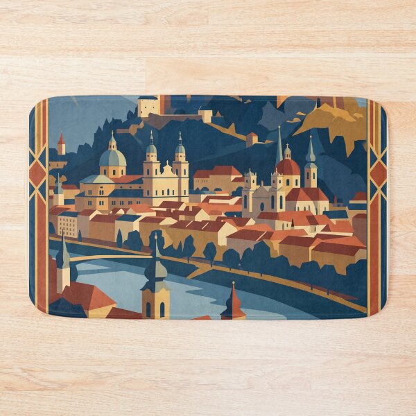 Item preview, Salzburg Austria Vintage Travel Poster – Hohensalzburg Fortress & Old Town Art designed and sold by Bomax121.