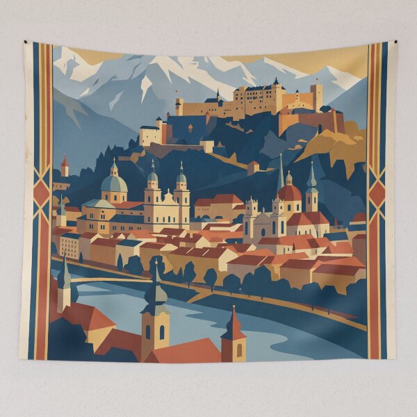 Item preview, Salzburg Austria Vintage Travel Poster – Hohensalzburg Fortress & Old Town Art designed and sold by Bomax121.